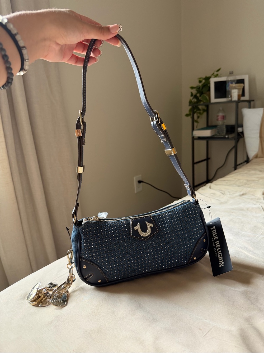 True Religion Navy Blue Studded Shoulder Bag Originally $150